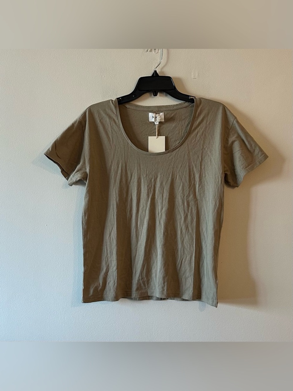 NEW Mate The Label Organic Cotton Classic U Neck Tee Brown Tan Minimalist XS